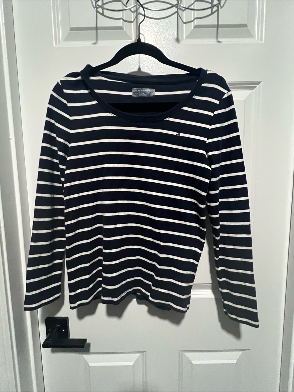 Tommy Hilfiger classic blue and white striped long sleeve shirt